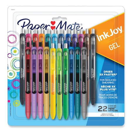 Paper Mate InkJoy Retractable Gel Pen, Medium 0.7mm, Assorted Ink/Barrel, PK22 2062225